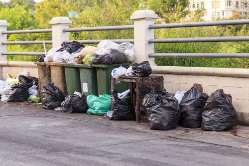 Residential construction waste being sorted for recycling